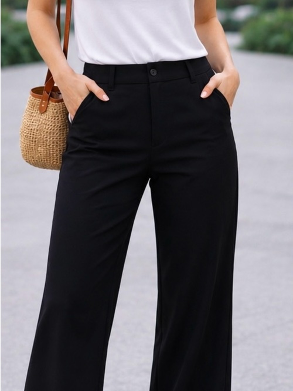 Black Wide-Leg Women's Pants - Classic High-Rise